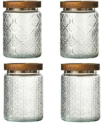 Barattolo in vetro vintage ermetico, con coperchio in legno ermetico, contenitori per alimenti in vetro da cucina, per caramelle, caffè, tè, avena, farina, cereali, barattolo da 680,4 g (4 pezzi)