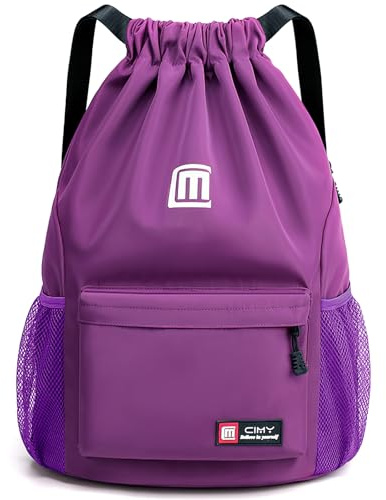 Tesmien Drawstring Bags,Waterproof Swimming Bags Unisex Sports Backpacks for Kids Adult, Large Drawstring Sackpacks Bags for School Gym Sports Travel Swimming-Purple