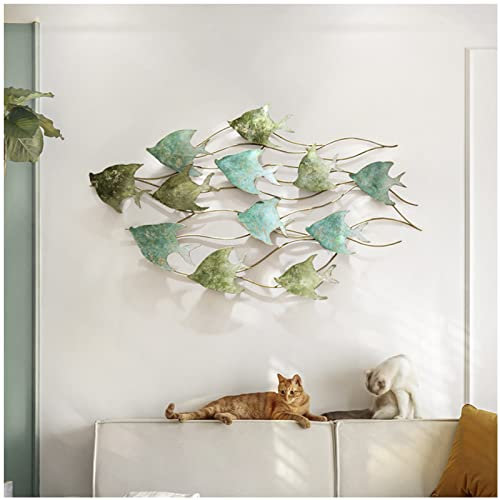 PJDDP Wanddeko Metall Modernes Hängen Fische 3D Wandskulpturen Wandkunst, Kreativ Handgemacht Groß Metallbilder Wanddekoration für Zuhause, Wohnzimmer, Hauseingang, Schlafzimmer, Büro, 108x60cm