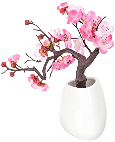 Veemoon Künstliche Pflaumenblüten Mit Keramikvase Bonsai-Ornament Für Zuhause Künstliche Pflanze Pflegeleichtes Arrangement Für Wohnzimmer Und Büro
