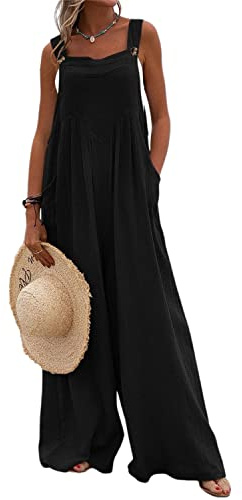 Runstarshow Womens Overalls Casual Loose Dungarees Ladies Jumpsuits UK Romer Oversized Women Wide Leg Playsuit with Pockets Solid Color Plus Size 8-26 Summer Trousers Pants