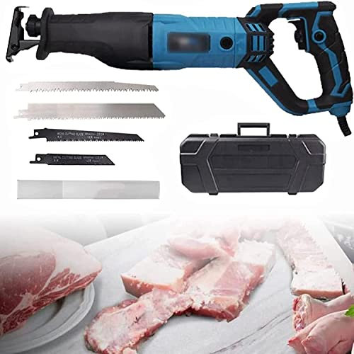 GBHJJ Sierra Huesos Eléctrica para Carnicero, Sierra Sable Inalámbrica, Sierra Sable con Cable, Manija Giratoria, Hoja de Sierra RecíProca de Acero Inoxidable,Blue-900W