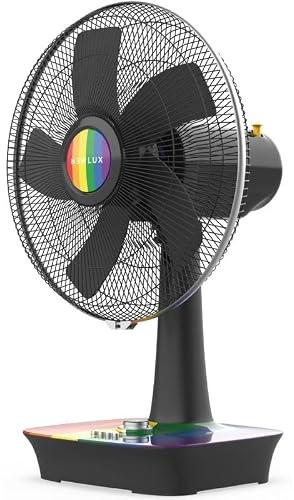 Newlux - Ventilatore da tavolo Desk W500 con 5 pale (Ø 40cm), 3 velocità, oscillazione 90° e timer 60min. Ventilatore da tavolo grande pieghevole 40° con motore in rame | altezza 62cm | Arcobaleno
