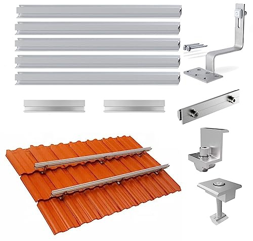 für Breite des Solarmoduls 1134mm, Photovoltaik Solar Ziegeldach Montage Set 6 Module Befestigung Schiene Dachhaken Profilvebinder, Vertikaler Einbau