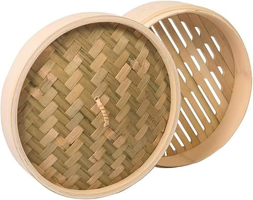 Natürlicher Bambus-Dampfkorb – 2–3-teiliges Set Dim Sum Bambus-Dampfgarer, ideal for asiatische Küche (Color : 1+1, Size : 15cm/5.9inch)