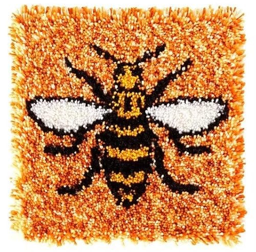 Latch Hook Kit for Adults & Kids Queen Bee Pattern 43x43cm, Complete DIY Cushion Making Craft Kits with Yarn & Canvas and Crochet Needle, Latch Hook Pillow Cover Adult Craft Kits Home Decor for Women