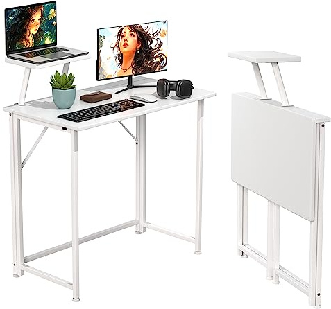 Lvhcmfohm Klappbarer Schreibtisch Klein, Klappschreibtisch Computertisch mit Abnehmbarem Höhenerhöhungsbügel, Platzsparend, Geeignet für Heimbüro und Arbeitszimmer (Weiß, 80x45x75cm)