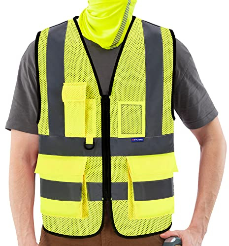 AYKRM 21 Farben Sicherheitsweste Warnweste Reflektierendes WarnschutzWeste Warnweste mit Reflektorstreifen mit Reißverschluss und Taschen Arbeitsweste
