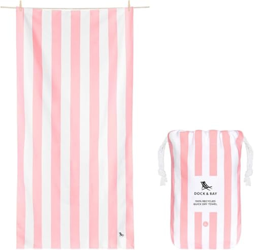Dock & Bay Beach Towel - Quick Dry, Sand Free - Compact, Lightweight - 100% Recycled - Includes Bag - Cabana Light - Malibu Pink, Medium (130x70cm, 51x27)