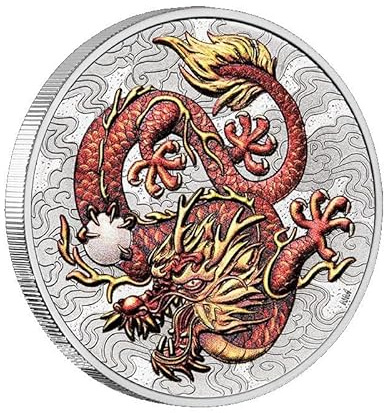 1 oz Silbermünze Mythen und Legenden Chinese Dragon Drache 2021 Rot/Gold coloriert Auflage nur 4.000 Exemplare ! Australien Premium Anlagemünze 1 Oz Silber Silver Top Zustand! Kapsel