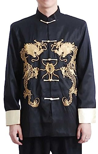 Men Traditional Tang Jacket Kung Fu Wing Chun Uniform Chinese New Year Party Long Sleeve Top Coat