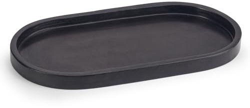 EHC Natural Marble Bathroom Vanity Tray, Decorative Oval Countertop Sink Storage Organiser for Cosmetics, Perfume, Candles, Home Decor - Black, 30 x 15 x 2 cm