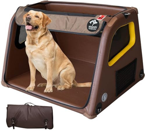 Highpi faltbare tragbare weiche Hundebox für große Hunde, wasserdichte Hundehütte für drinnen und draußen, sicher, faltbar, für Auto, Zuhause, Hundetransportbox 94,4 x 81,3 x 66 cm (L x B x H)