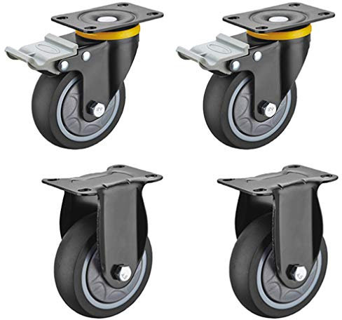 4 Stück drehbare industrielle Plattenrollen, TPR-Gummi-Möbelrolle, mit Doppelverriegelung, Stummschaltung 6202, 360°-Oberplatte, für mobile Möbel (Farbe: Fest + Bremse, Größe: (Fest + Bremse 5 Zoll)