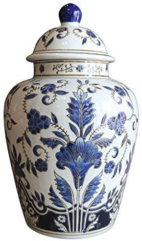 Chinoiserie Blau-Weiß Porzellan Keramik Ingwerdose Vase mit Deckel Chinesischer Orientalischer Stil Antikes Porzellan Tempeldose Vase Vorratsdosen