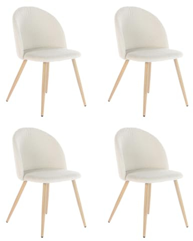 FurnitureR Set von 4 Esszimmerstühlen Weiche Stühle Küchenstühle, Komfort Chenille Stoff Sitz für Esszimmer Wohnzimmer Lounge Home, Beige