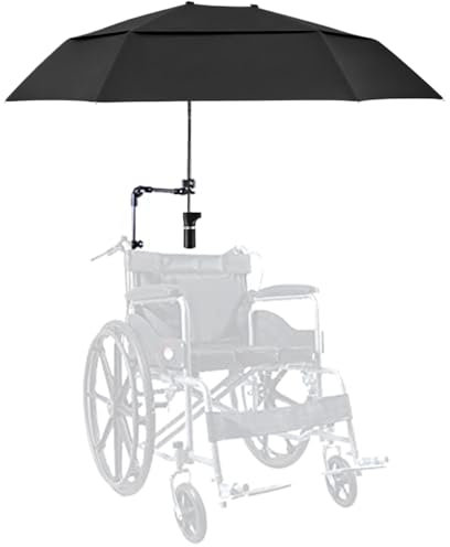 Chair Umbrella With Adjustable Clamp, Rain/UV Protection for Wheelchair, 40.9 Extended Double-Side Parasol for Pram, Stroller, Bike, Beach Chairs, Bleacher Attachment