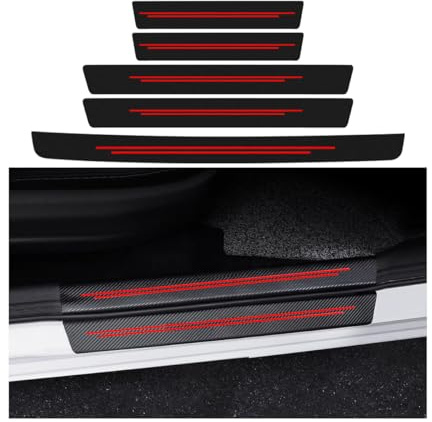 Adunsiaoto 5 Pièces Autocollants De Protection En Fibre De Carbone, Protection Seuil Porte Voiture, Carbone Fibre Film Protecteur Seuil Porte Voiture Accessoires Auto Universel(Rouge)