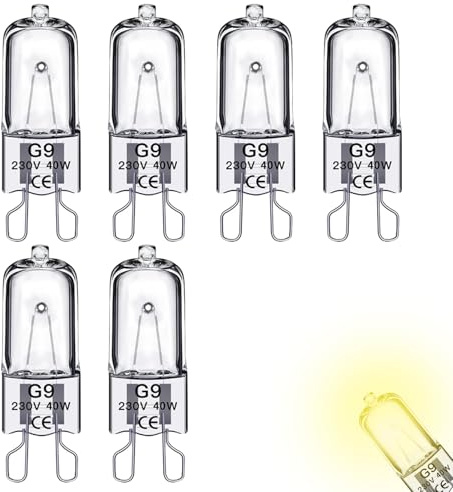 Skeadex 6 Stück G9 Backofenlampe 25W 230V, 2700K Warmweiß Glühbirne Backofen bis 300°C Hitzebeständiges, Oven Lampe für Backofen und Mikrowellen (6pcs)