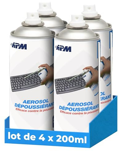 APM Lot 4 Bombes Air Sec 200ml, Aérosol Dépoussiérant Matériel Informatique, Spray Nettoyage Air Comprimé pour PC Clavier Mobile Appareil Photo et Composants électroniques, Buse de précision, 570054
