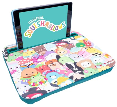 Fizz Creations Squishmallows Table Ordinateur Portable avec Support pour Tablette pour Regarder les Mains Libres Dessous en Velours Bleu Sarcelle pour une Meilleure Prise en Main