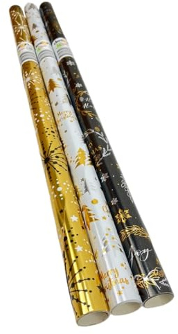 Elegantes Metallic Geschenkpapier - Weihnachtspapier Geschenkpapier für Weihnachten - 2 Meter x 70 cm - 3 Rollen