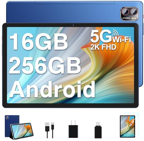 MEBERRY Tablet 2K Schermi 10.36 Pollici, 16GB RAM 256GB ROM (TF 2TB), 2000 * 1200 Pixels/13+5MP/8600mAh/Bluetooth5.0,Octa-Core 2.0GHz 5GWiFi Tablets con Custodia Protettiva - Blu