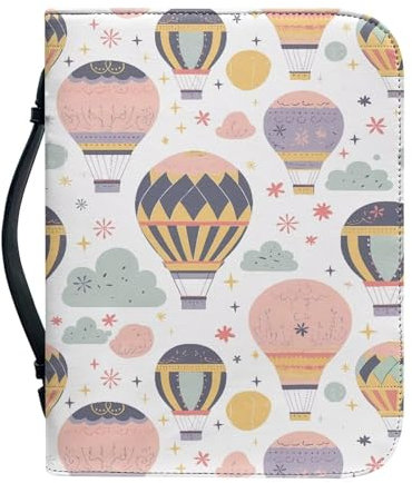 Kuiaobaty Heißluftballon-Druck, Bibelhülle mit Cartoon-Flammenballons, Lesezeichen, Buchhülle, Schutzhülle, Kunstleder, groß