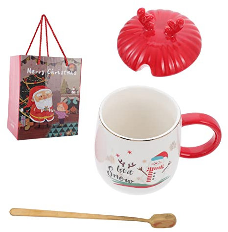 PRETYZOOM Tazze Natalizie in Ceramica Tazze Regalo Di Natale Coperchio Forma Di Corna Elementi Tema Natalizio Per Casa Ufficio e Regali Festivi