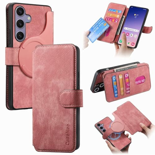 PONRFEKT Funda para Motorola Moto E40,Carcasa Flip Folio de Cuero Sintético,Bloqueo RFID Ranura para Tarjeta Cierre Magnético Funda Desmontable 2 en 1,Rosa