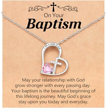 PINKDODO Baptism Gifts for Girl Kid Christening Catholic Lds Baptism Decoration for Girls Goddaughter Cross Necklace