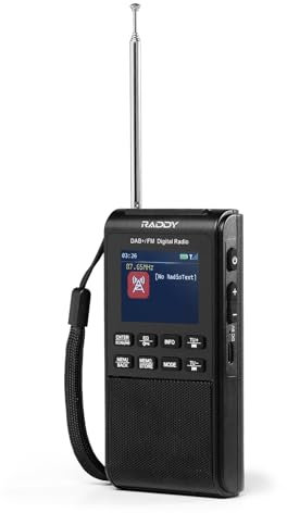 Raddy RD939 - Radio portatile DAB FM, radio tascabile DAB con BT 5.3, altoparlante da 5 W, display da 2, batteria USB-C e 1200 mAh, sveglia, riproduzione TF/USB, scansione automatica, jack per cuffie