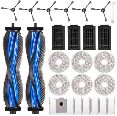 EOVWAEO 25 Stück Zubehörset für ECOVACS DEEBOT T50 PRO Omni / T50 PRO Omni Gen2 / T50 Omni Saugroboter, Ersatzubehör 2 Hauptbürste 6 Wischpads 6 Staubbeutel 6 Seitenbürste 4 Filter 1 Reinigungsbürste