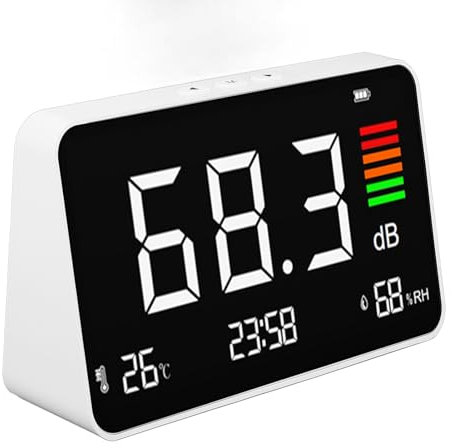 Decibel Meter, Db Meter Decibel Recorder Sound Sound Display Time Temperature Humidity for Classroom, Studio, Home