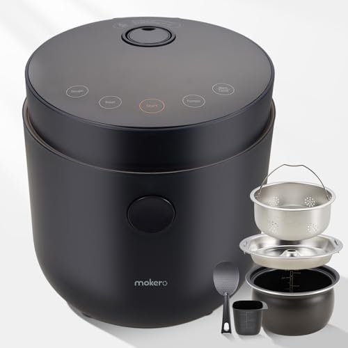 Mokero Lågkolhydratriskokare, 2 okokta koppar och 4 koppar regelbunden matlagning, kolhydratreducerare, ris och korn multikokare med rostfritt stål och innerkruka