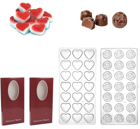 HSUYUN 2 Stück Schokoladenform, Transparent 3D Schokoladenformen, Multifunktional Form Schokolade, Herz- und Rosenform, Süßigkeitenform für Schokolade, Kuchen, Eiswürfel