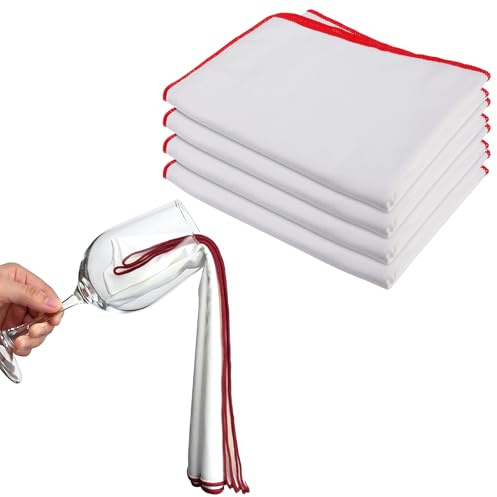 Behogan 4 paños de pulido para copas de vino, 45 x 60 cm, grandes paños de microfibra para cristal, reutilizables, paños de pulido para copas de vino, paños de microfibra sin rayas, paños de