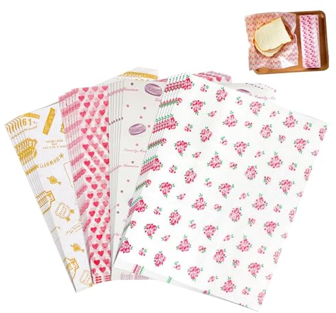 Greaseproof Paper, 200 Sheets Parchment Wax Paper Sheet Beeswax Food Wrap | Baking Paper Food Grade Wrap Papers, Oil-Proof Baking & Sandwich Wrapping Liners for Sweets Cakes Cheese Baking (25 x 21.5cm)