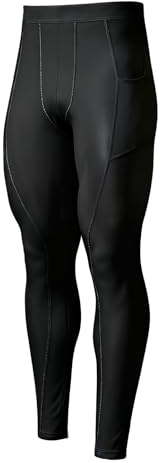 Zupora Pantalon de compression pour homme avec poches - Legging de course à pied - Couche de base - Pantalon de course à pied, gym, basket-ball, entraînement, Noir , M