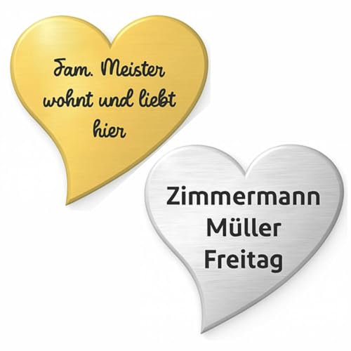 KIWISTAR UG - Targhetta per campanello con incisione personalizzata, a forma di cuore, per cassetta delle lettere o porta, resistente alle intemperie, autoadesiva, per casa, appartamento, ufficio o