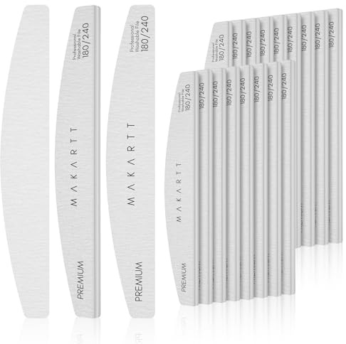 Makartt Nail Files 180/240 Grit 20 Pcs Dual-Sided Set for Nails | Emery Boards for Prep & Buffing, Reusable, Ideal for Salon & Home Use, Great for Beginners