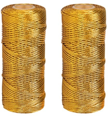 1,5 mm snöre, 100 m, metalliskt snöre, icke-elastiskt snörband, gör-det-själv pysselsnöre för jul, presentförpackning, pysselhantverk (2 st guld)
