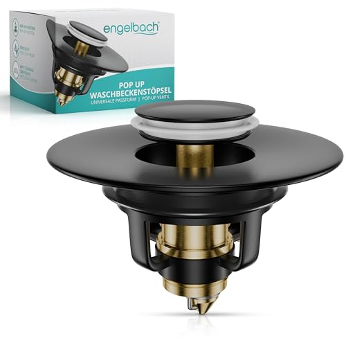 Engelbach® Waschbeckenstöpsel Pop Up 40mm Universal - Schwarz | Wackelfrei, rostfrei & langlebig - Stöpsel für Waschbecken & Bidets