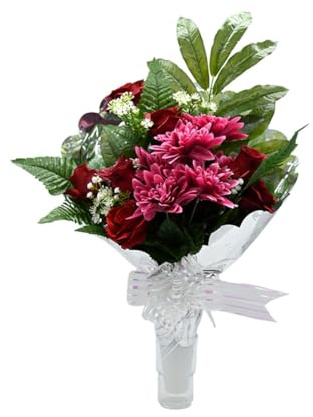 Panda Home Flores Artificiales: Ramo Duradero para Cementerio, Nichos y Sepulturas, Más de 30 Modelos, Tamaño Aproximado 58x45 cm, Incluye Liliums Artificiales