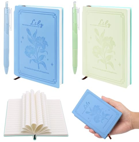 2 Mini Notizbuch A6, Notizblock Klein mit 2 Kugelschreiber, 14,5x8,5cm | Geprägtes Design Notizheft, Notizblock mit Stifthalter, Notizbuch mit Linien, Taschennotizbuch für Schule, Arbeit & Reisen