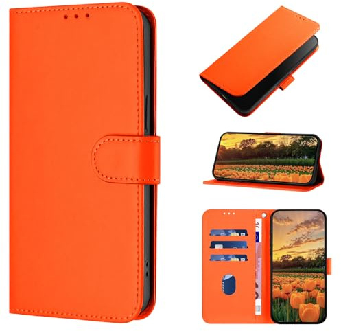 CASEONJAN für Samsung Galaxy S23 Hülle, PU Lederhülle Schutzhülle Klapphülle mit Kartenhalter, Stoßfestes Flip Cover Wallet Case für Samsung S23 Handyhülle (Orange)