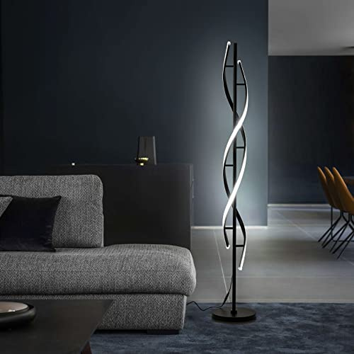 LOKUNM 150cm Stehlampe Wohnzimmer LED Stehlampe Dimmbar Schwarz Spiral Stehlampen Mit Fernbedienung Leselampe Stehlampen, Moderner Bodenlampe Für Büro Schlafzimmer Hotel