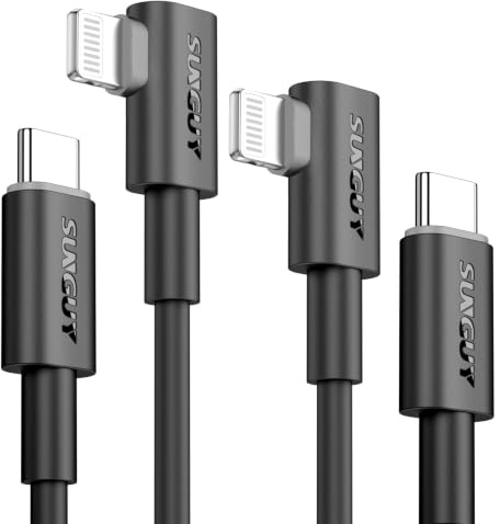 SUNGUY Cavo USB C a Lightning 1.5m, 2 pezzi 90 Gradi Cavo Lightning USB C 27W Cavo iPhone Ricarica Rapida per iPhone 14/13/12/11 Pro Max Mini XR XS 8 7 6 5 Plus, CarPlay