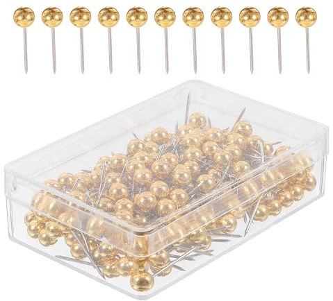 HOMSFOU 200 Goldene Reißnägel mit Rundem Kugelkopf aus Kunststoff und Stahl Widerstandsfähig gegen Biegen für Dekorative Projekte und Kartenmarkierungen zu Hause