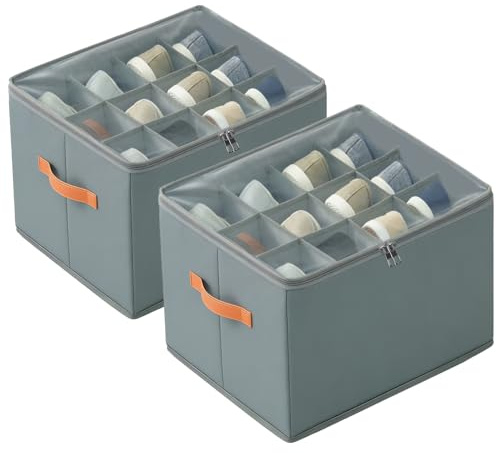 Omtofo Scatole per Scarpe 2 Pezzi, Adatto per 16-32 Paia, Organizer Salvaspazio Pieghevole, Maniglie, Coperchio Trasparente, Contenitori Scarpiera Impilabile per Camera da Letto Ingresso Armadio